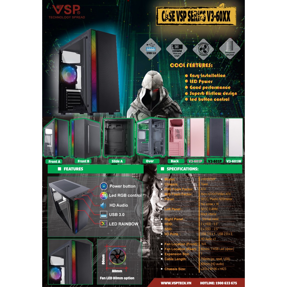 Vỏ Case Máy Tính VSP V3-601P Hồng