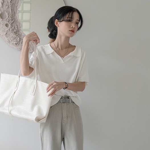 NZN Áo thun ngắn tay cổ bẻ thanh lịch dành cho nữ