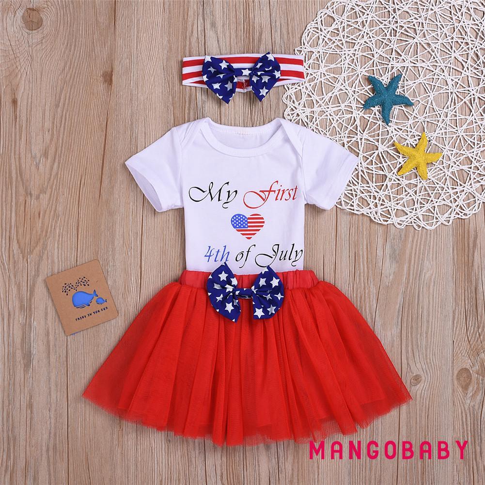 Set Áo Liền Quần + Chân Váy Xòe Đáng Yêu Cho Bé Gái Sơ Sinh 4th Of July