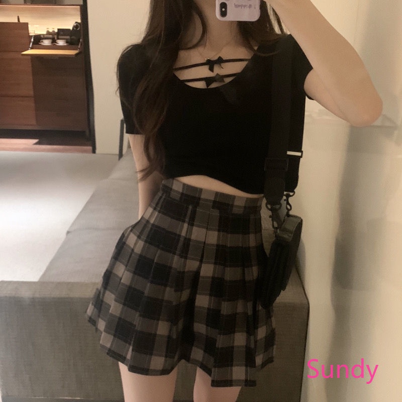 Áo croptop ngắn tay phối nơ xinh xắn thời trang hè cho nữ