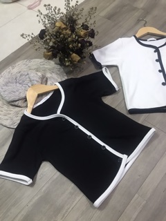 ÁO CROPTOP NÚT GÀI PHỐI VIỀN (ảnh thật)