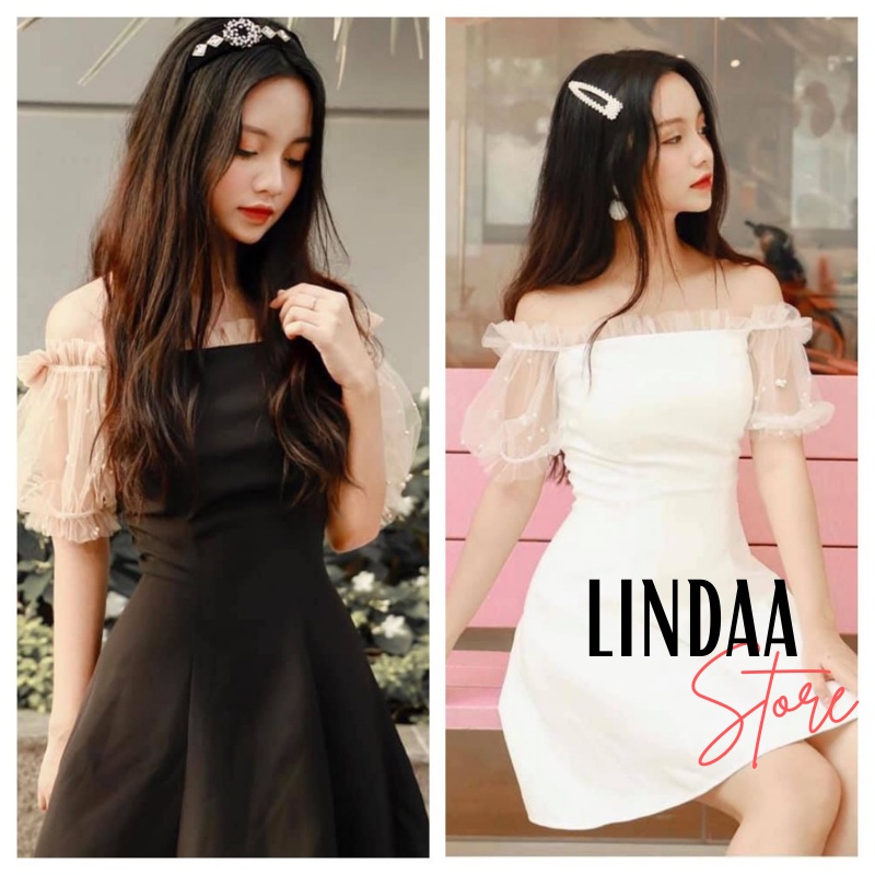 ĐẦM DỰ TIỆC TRỄ VAI PHỐI LƯỚI ĐÍNH HẠT SIÊU XINH