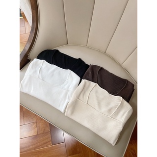 Áo len gân cổ vuông