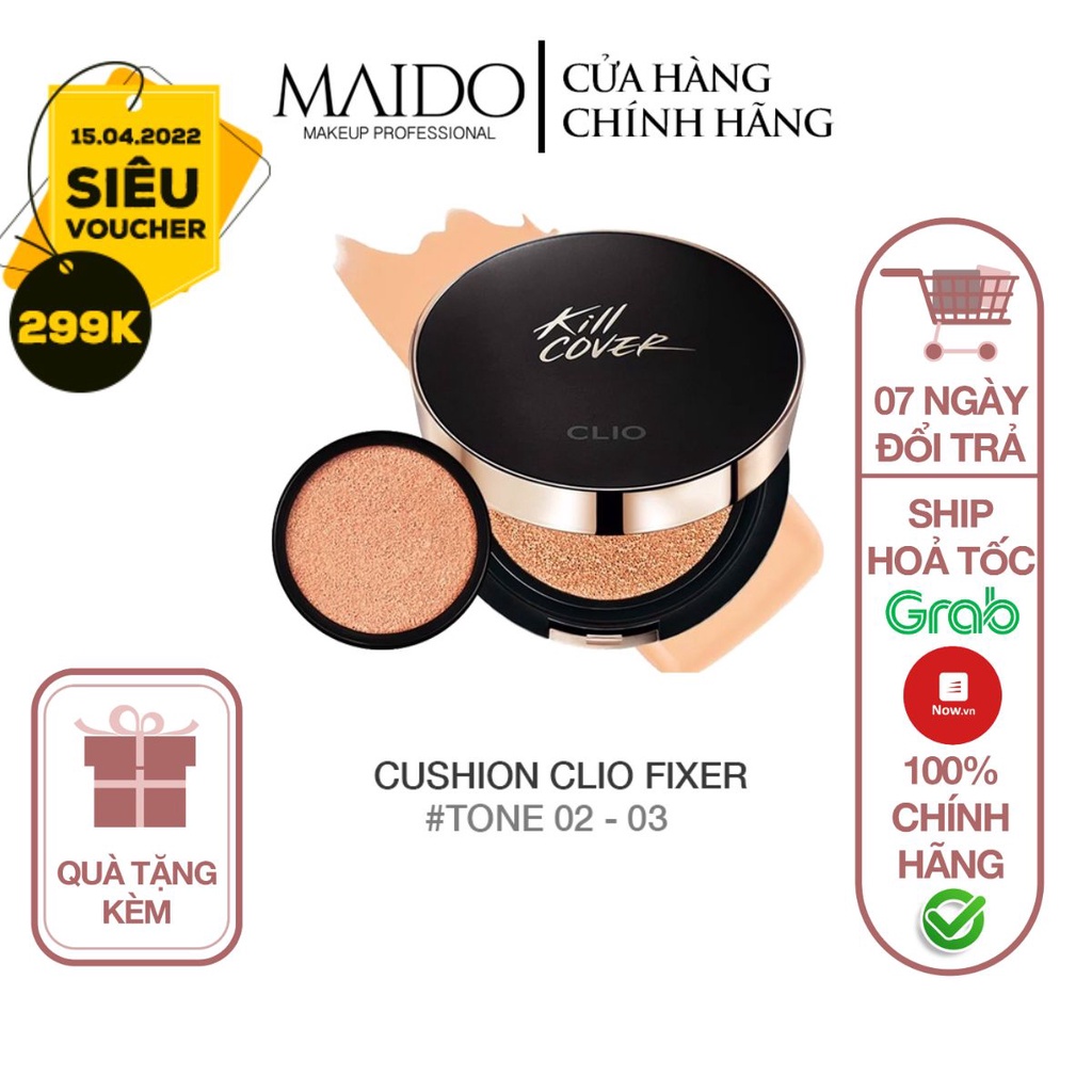 Phấn Nước Trang Điểm Clio Kill Cover Fixer Cushion Spf50+ Pa+++ giúp cố định lớp nền khi trang điểm MAIDO COSMETICS