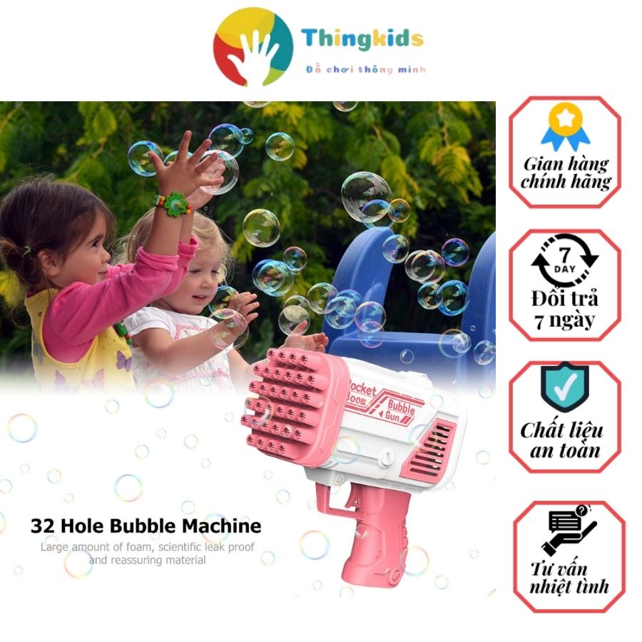 Máy bắn bong bóng loại to lớn nhất 76 nòng siêu mạnh,l kèm dung dịch pha sẵn an toàn cho bé -  Thingkids