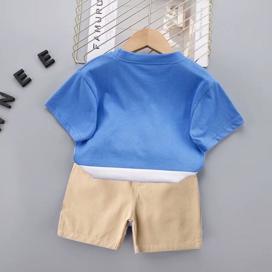 Sét Quần Áo Bé Trai Mặc (0 - 5 Tuổi), Đồ Bộ Áo Thun Cotton Cộc Tay Hình Khũng Long Phối Quần Kaki  - KEYER KIDS SZ42