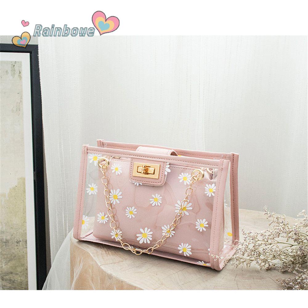 Túi Xách Đeo Vai Bằng Nhựa PVC Hình Vuông Nhỏ Màu Cầu Vồng Đa Năng Thời