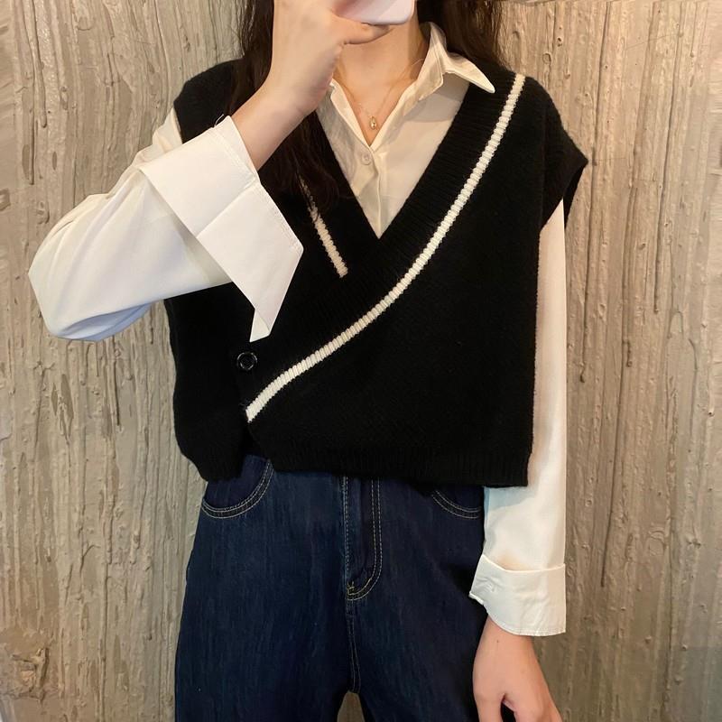 Áo cardigan dệt kim cổ chữ V dáng rộng thời trang Hàn Quốc dành cho nữ