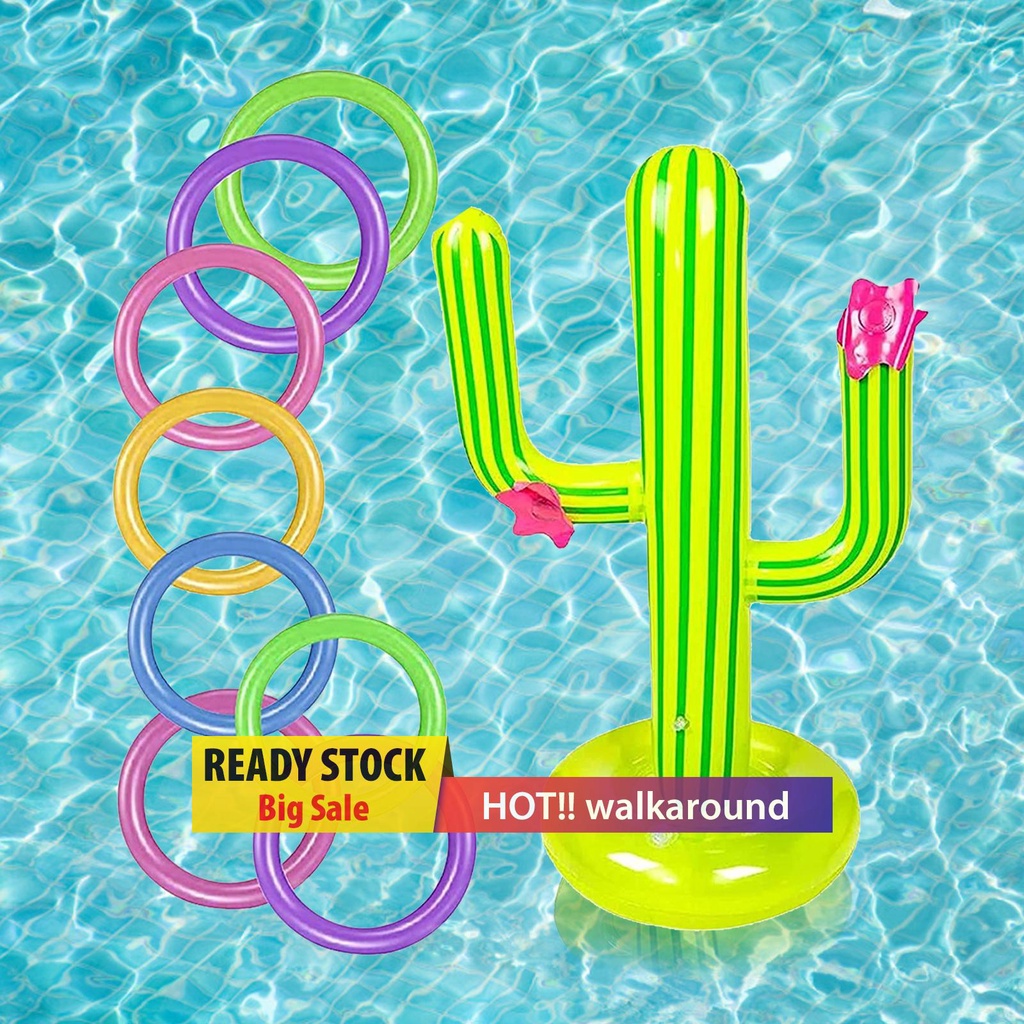 walkaround Water Game Inflatable Cactus Ring Toss Game Set Pool Beach Lawn Party Toy