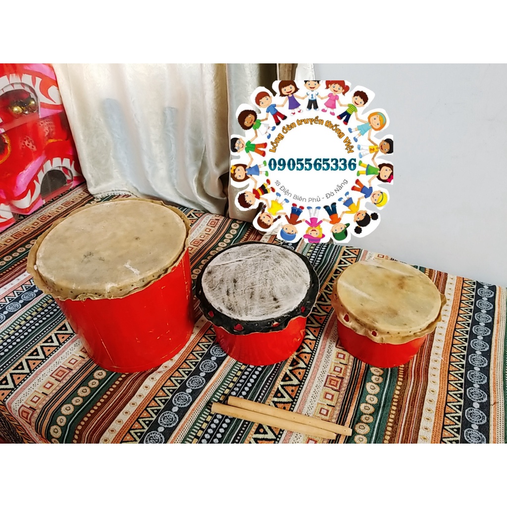 Trống đánh múa lân Trung thu da bò thật cho bé - Trống mua lân cỡ nhỏ cho bé 20cm - Trống múa lân trang trí Tết 2022