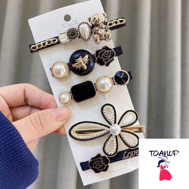 set kẹp tóc tiểu thư sang chảnh ( đen )