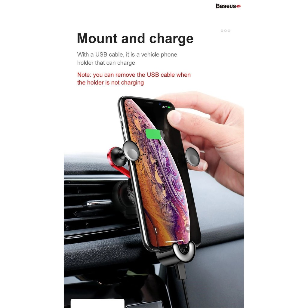 Giá đỡ điện thoại trên ô tô Baseus - Kèm dây sạc iPhone - Gắn khe gió chắc chắn - Thiết kế sang trọng - Chính Hãn