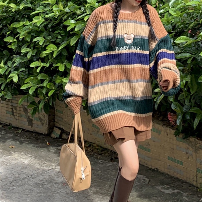 Áo len chui đầu cổ tròn phong cách Hàn Quốc