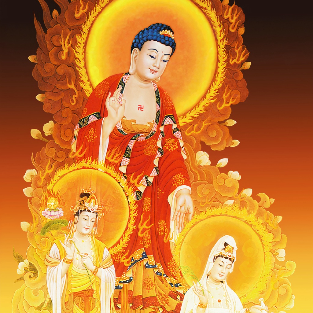 Tranh Tây Phương Tam Thánh bằng vải phủ bóng cao cấp dày dặn