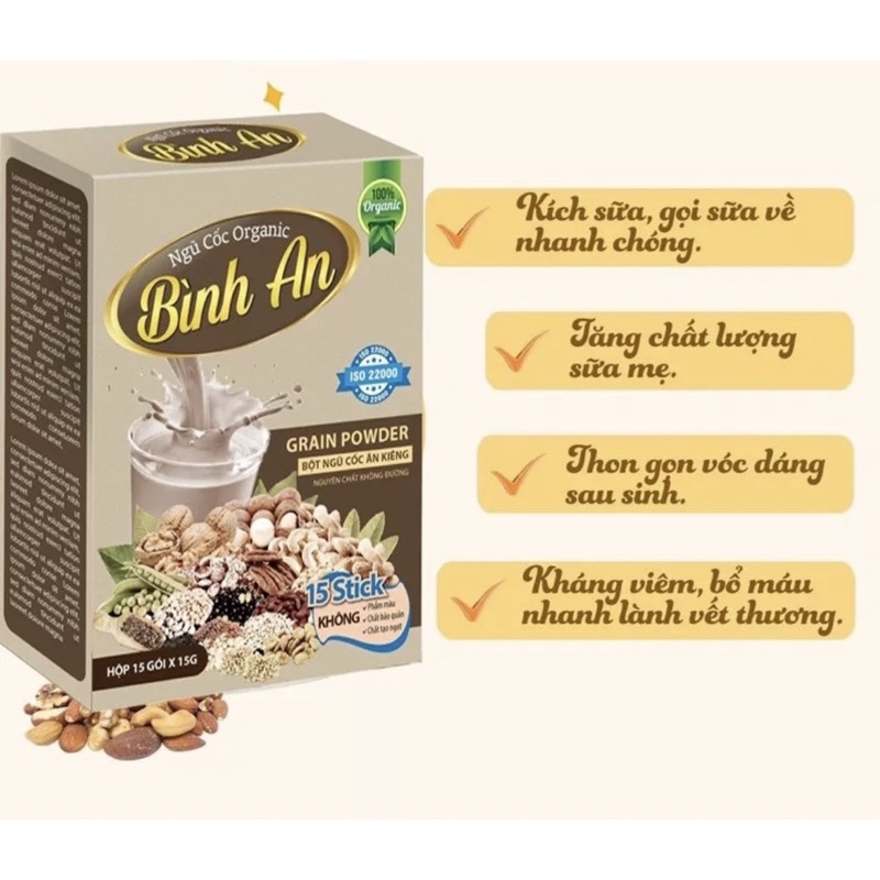 Bột ngũ cốc dinh dưỡng Bình An lợi sữa giảm cân  thon gọn vóc dáng hộp 15 gói