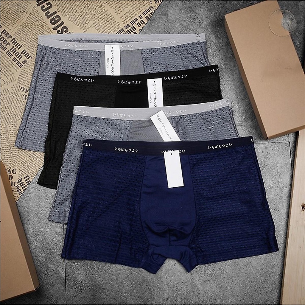 Combo 4 Quần Lót Nam Boxer Thông Hơi Thoáng Mát , Quần Sịp Đùi, Chéo Thông Hơi Cao cấp -