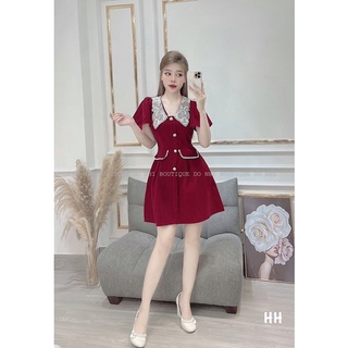Váy nhung cổ sen 2 màu đen đỏ