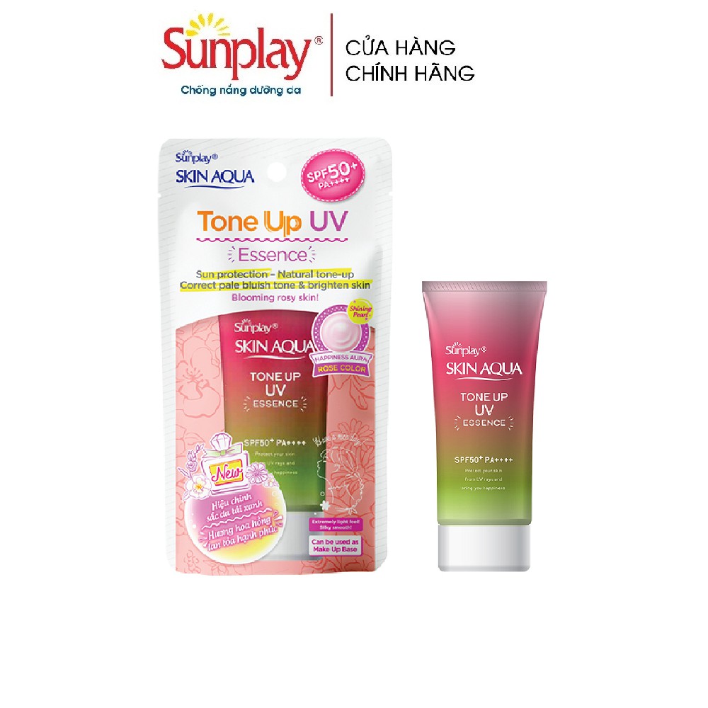 Tinh chất chống nắng nâng tông dành cho da khô/thường Sunplay Skin Aqua Tone Up UV Essence Happiness Aura (Rose)50g