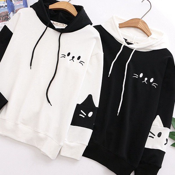 Áo khoác, áo hoodie unisex nam nữ nỉ ngoại Meow đen trắng siêu ngầu năng động thời trang học đường | BigBuy360 - bigbuy360.vn