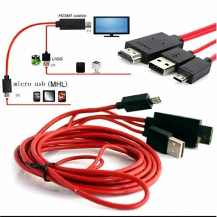 Cáp MHL 5 pin sang HDMI, chuyển hình ảnh từ điện thoại lên tivi (Đen phối đỏ) - Cáp HDMI cho android