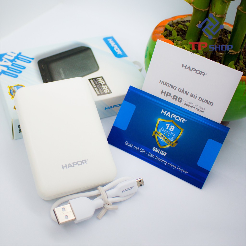 SẠC DỰ PHÒNG HAPOR HP - R6 10.000 MAH Cho iPhone Huawei Samsung Xiaomi Oppo  Realme Bảo Hành 18 Tháng TPSHOP HP_R6