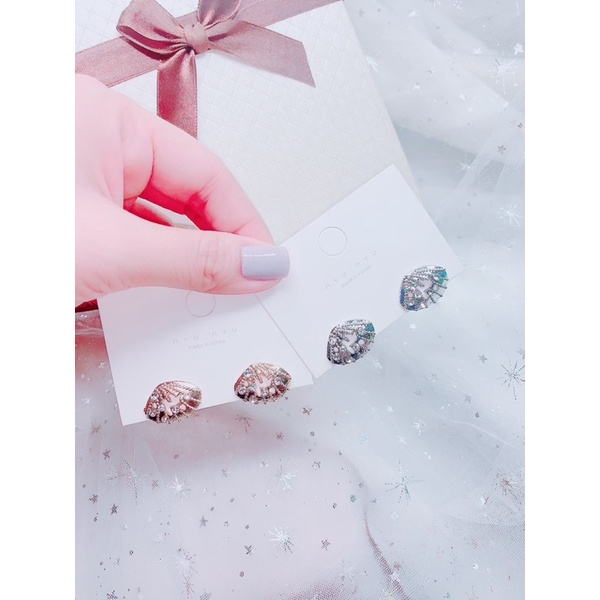 bông tai hình vỏ sò khuyên tai cá tính kim loại