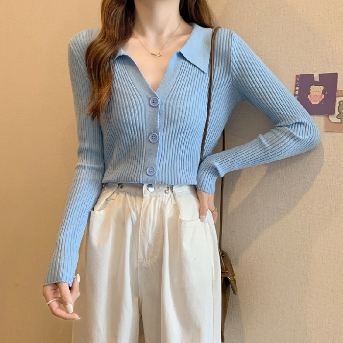 Áo cardigan dệt kim ZHELIHANGFEI tay dài dáng ôm thời trang xinh xắn cho nữ