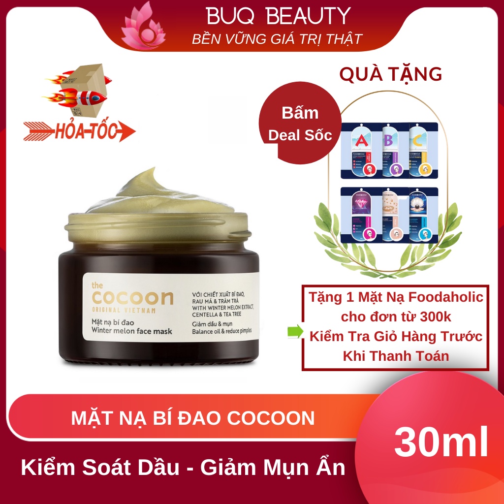 Mặt nạ bí đao Cocoon giảm dầu và mụn ẩn 30ml chính hãng