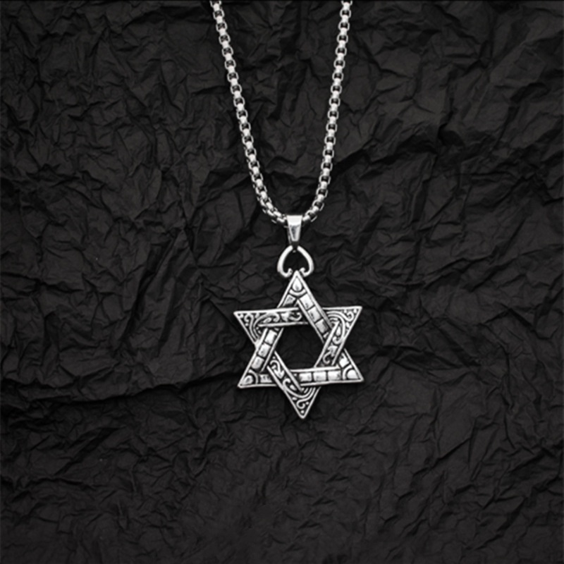 Vòng cổ Thép Titan Mặt Ngôi Sao Sáu Cánh Phong Cách hip hop Cho Nam Nữ