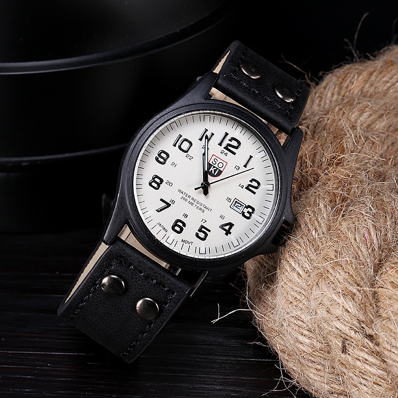 Đồng hồ nam nữ Unisex SOKI SK02 dây da cực chất, kiểu dáng quân đội thể thao, rẻ đẹp phù hợp mọi độ tuổi