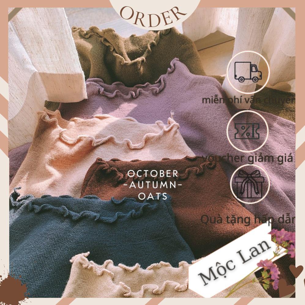 (MộcLan ORDER) Áo len dệt kim mỏng dài tay cổ dập viền sóng điệu đà nhiều màu vintage mùa thu đông