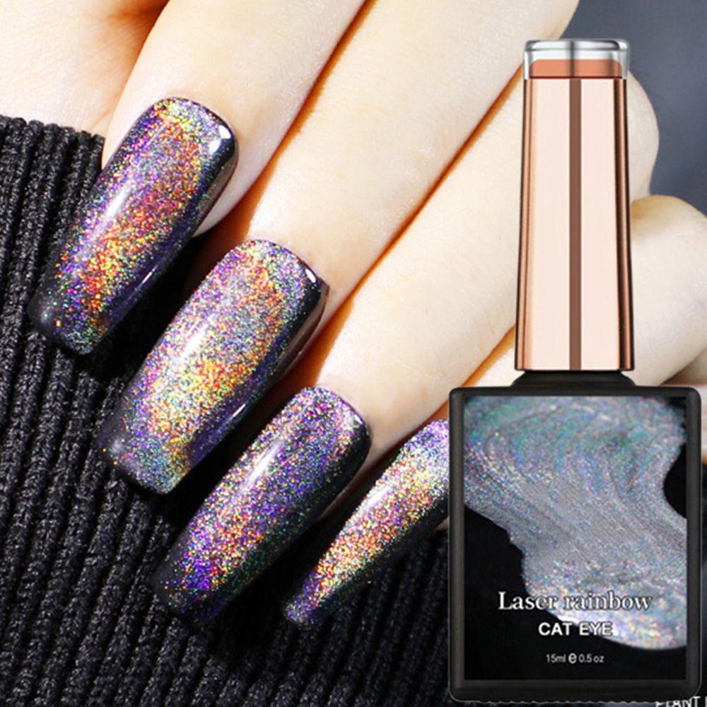 XIANSTORE Nail Art Colorful Reflective Glitter UV Gel Magnetic Gel 15ml Rainbow Cat Eye Nail Gel Winter Nail Polish Sparkling Auroras Soak Off Holographic Glitter