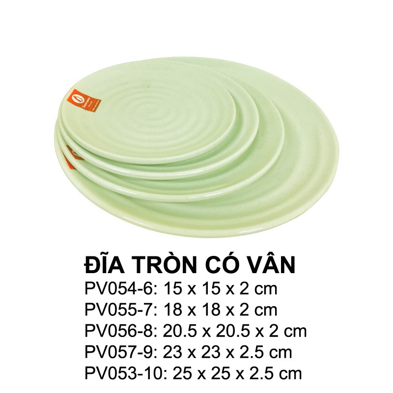 Đĩa Tròn Có Vân Nhựa Melamine Phíp Xanh Ngọc Nhiều Size Thương Hiệu Srithai