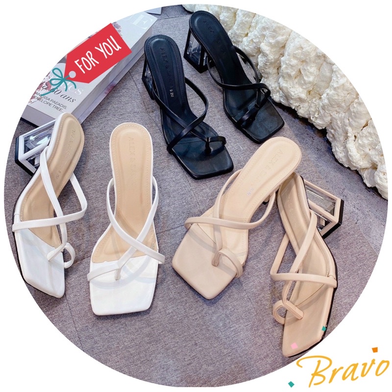 (GK5MC) Dép guốc cao gót nữ xỏ ngón chéo X quai mảnh