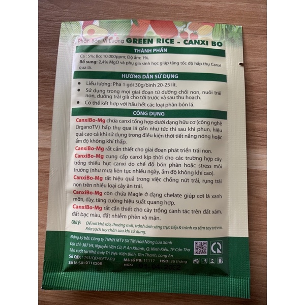 Canxi bo Mg Trí Việt dạng hữu cơ, gói 30gr