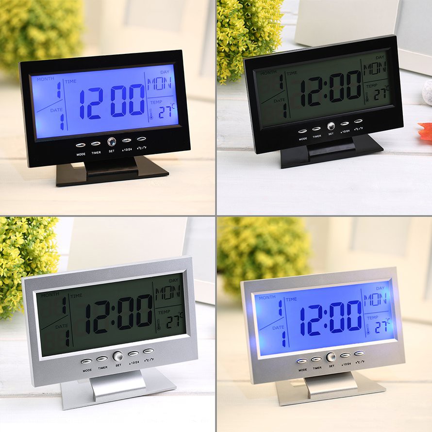 Đồng Hồ Báo Thức Để Bàn Màn Hình Lcd Điều Khiển Bằng Giọng Nói