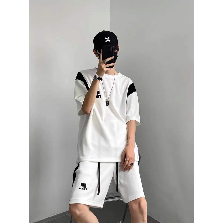 Bộ Phông Nam Cổ Tròn  Phối Màu Đen Trắng Lịch Sự Chất Cotton Hàn Mịn Thấm Hút Mồ Hôi Tốt