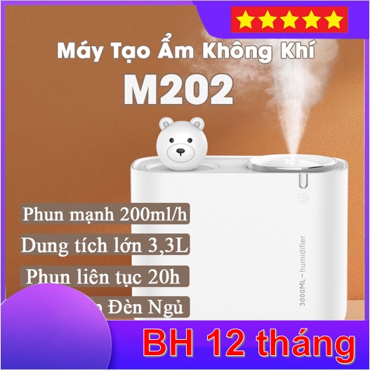Máy tạo độ ẩm không khí BẢO HÀNH 12 THÁNG máy phun sương Humidifier dung tích 3.3 lít công suất 200ml/h - M202