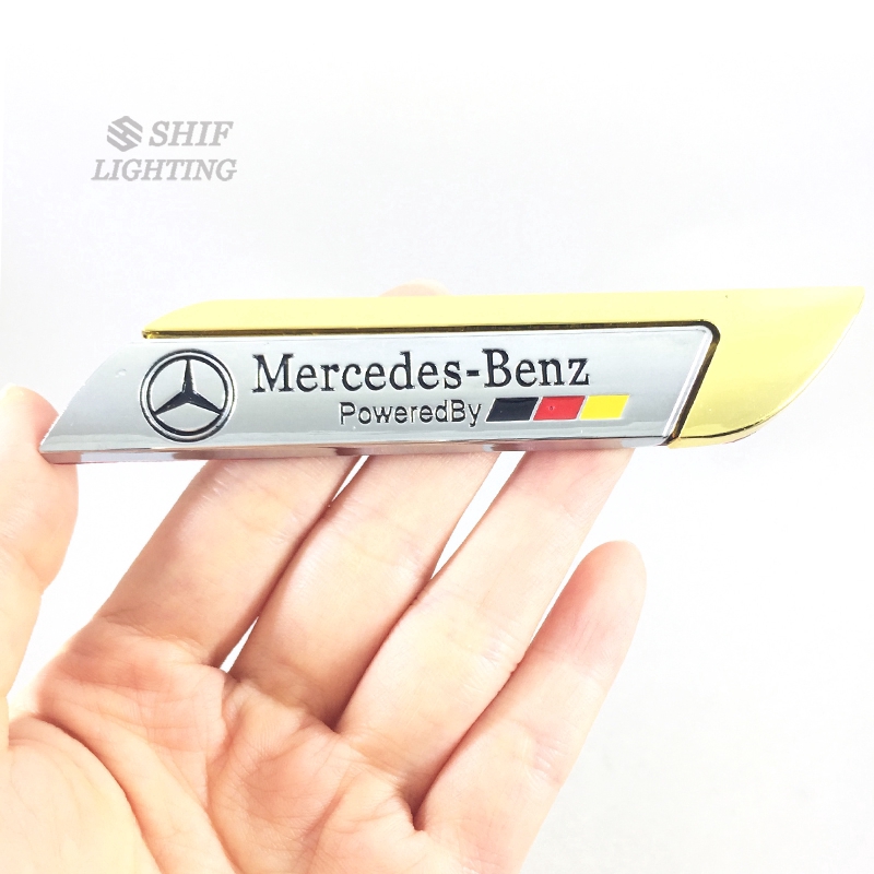 Set 2 miếng dán bằng kim loại vàng đồng hình chữ MERCEDES BENZ sáng tạo dùng để trang trí ô tô