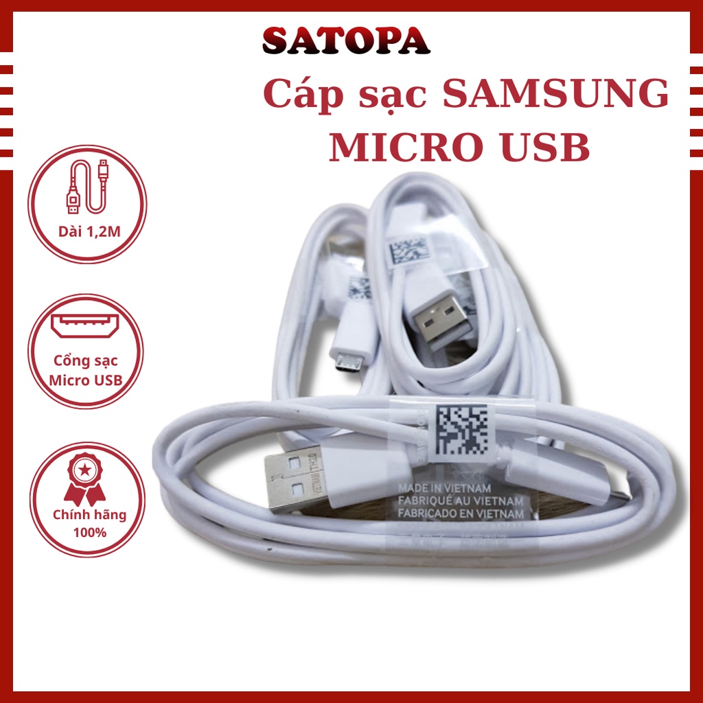 Cáp sạc nhanh Micro USB SATOPA khả năng chịu tải tốt tốc độ truyền dữ liệu ổn định và nhanh độ bền cao
