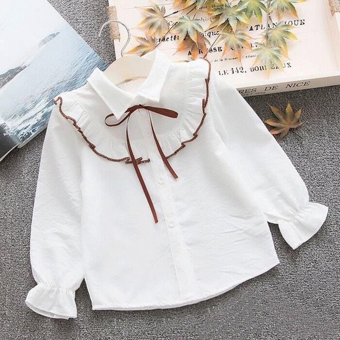 Áo sơ mi dày tay cổ nơ nhiều màu cho bé gái  N01003