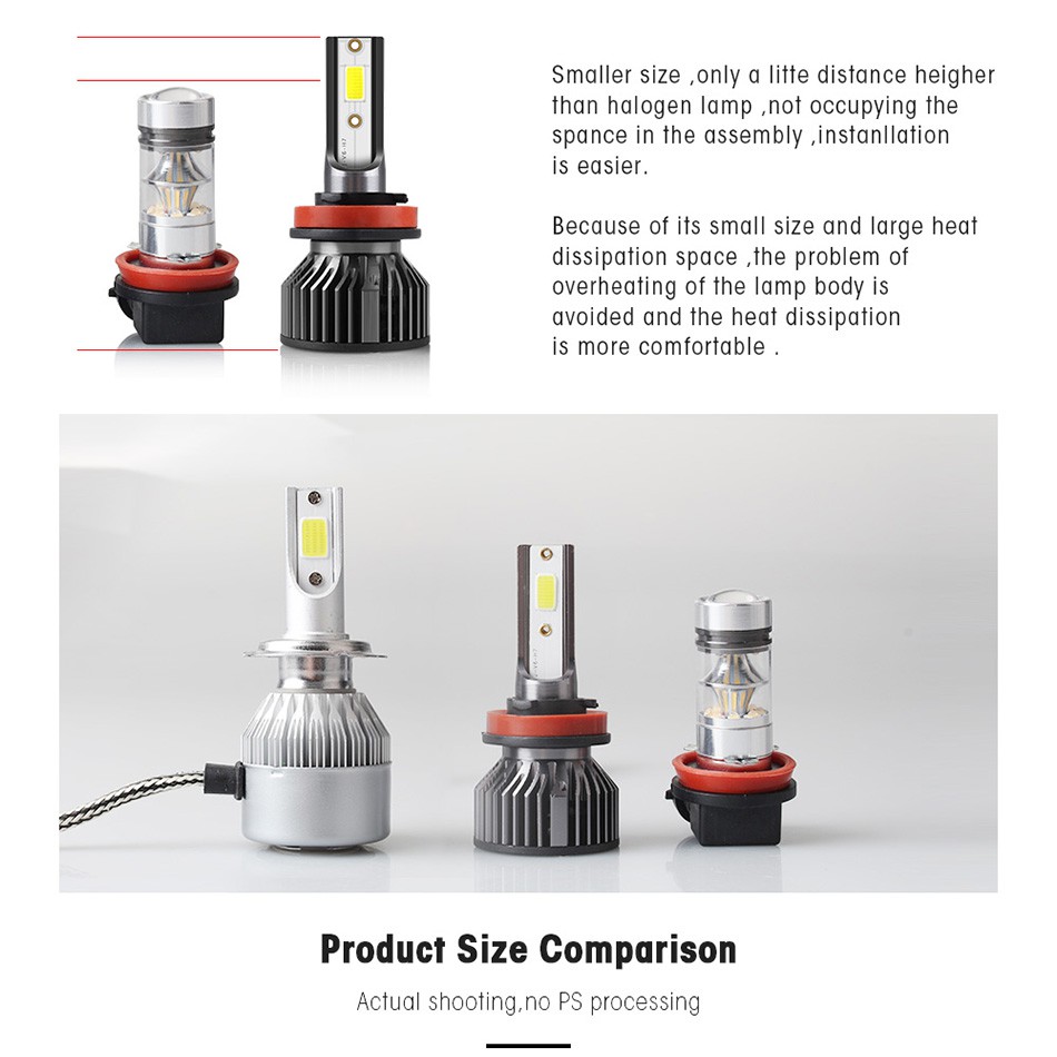 Set 2 đèn pha led PECHAM S6 H4 H1 H7 H3 H8 H9 H11 H16 H27 880 881 9004 9005 HB3 9006 HB4 9007 siêu sáng cho xe hơi