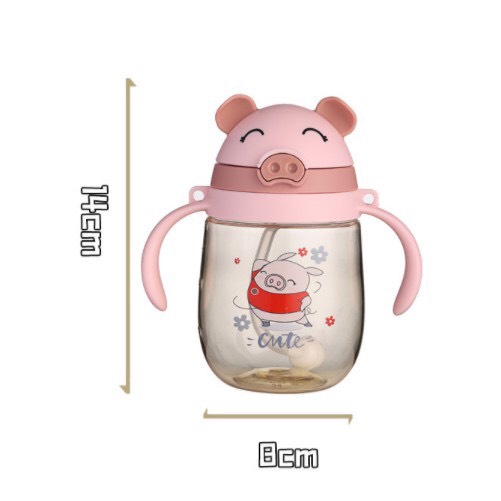 Bình tập uống, cốc tập uống nước hút sữa có van chống sặc an toàn hình thú cho bé có dây đeo ngộ nghĩnh
