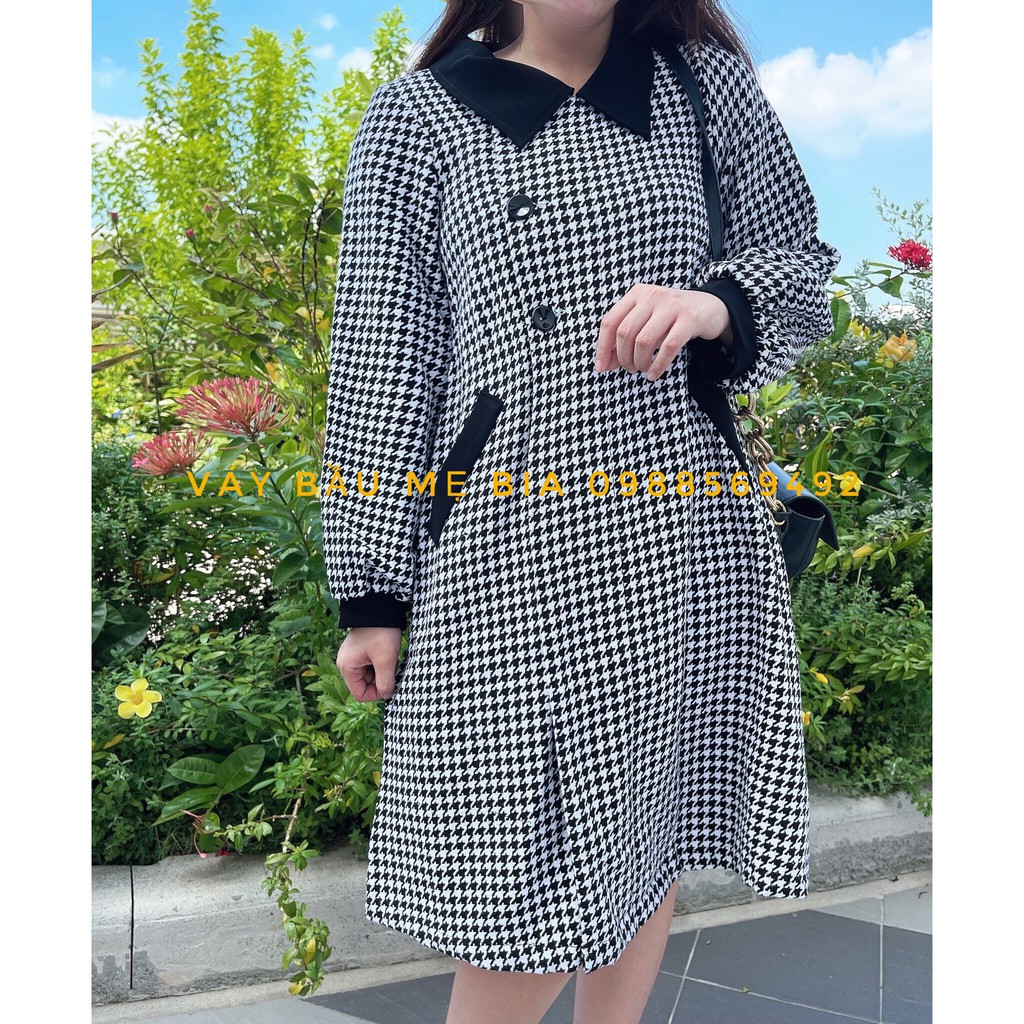 Váy bầu bigsize -Đầm bầu thiết kế GuMe DẠ ZICZAC CAO CẤP PHỐI VIỀN ĐEN sang chảnh- MB190, 40-120KG