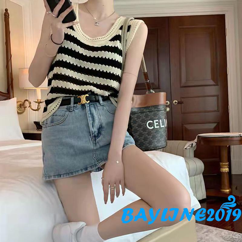 Áo Thun Không Tay Họa Tiết Sọc Màu Sắc Tương Phản Thời Trang Cho Nữ