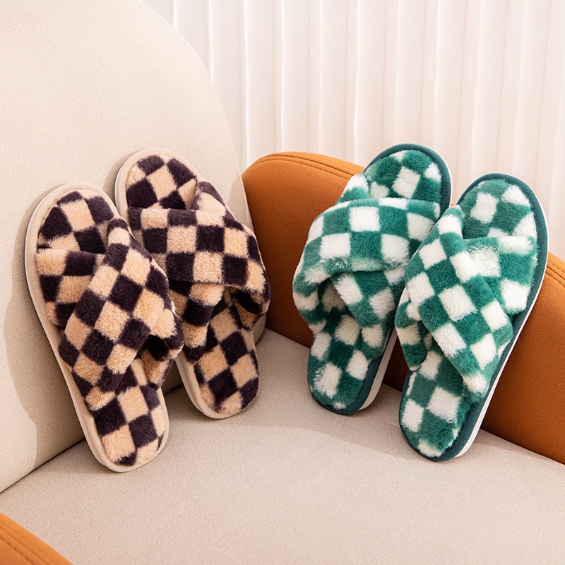 Dép bông RENBEN thiết kế quai chéo đi trong nhà phong cách Âu mỹ cho nữ