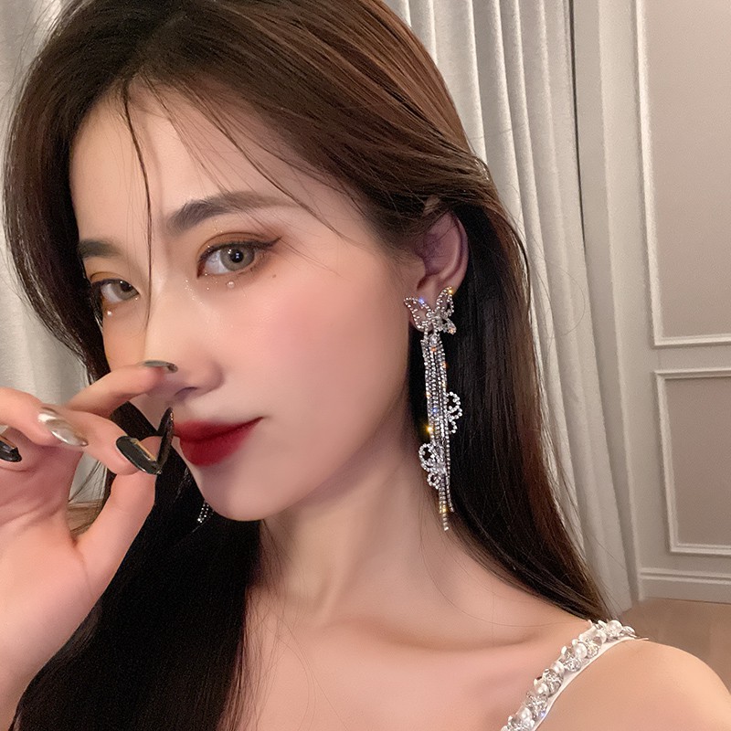 Bông tai thiết kế mô phỏng cánh bướm đính pha lê sang trọng_M1609