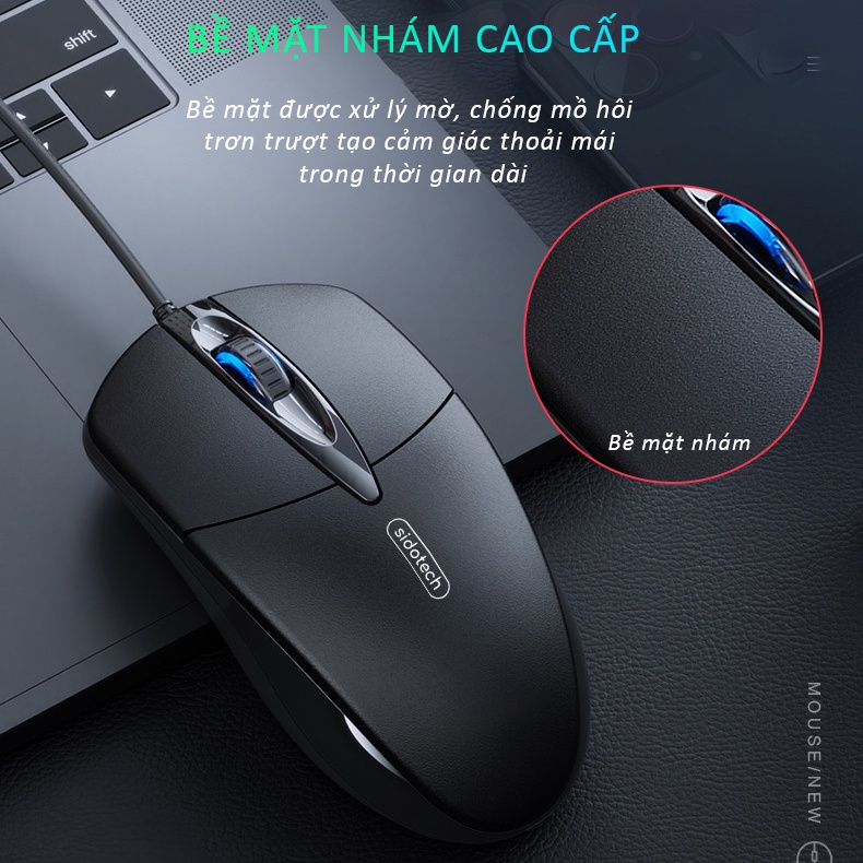 Chuột máy tính có dây SIDOTECH P20 chính hãng giá rẻ silent tắt âm chống ồn DPI 1200 chơi game cho laptop pc