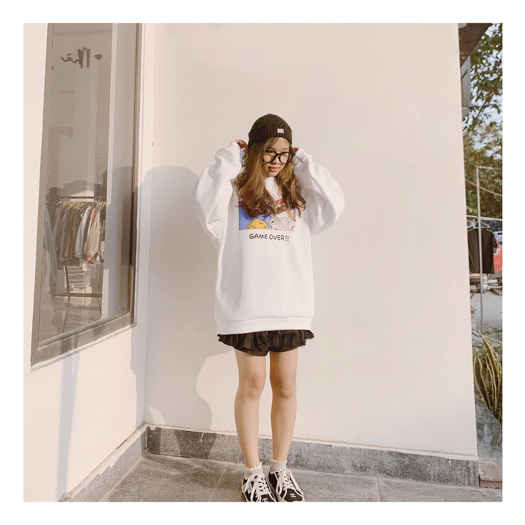 Áo khoác nỉ Hoodie Unisex nam nữ kiểu dáng Sweater form giấu quần dáng rộng tay bồng chữ GAME OVER sắc nét Ulzzang | BigBuy360 - bigbuy360.vn