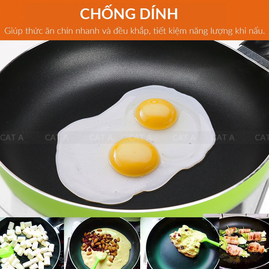 CHẢO CHỐNG DÍNH HỢP KIM NHÔM CÁT Á - ĐÁY TỪ - Có nắp kính - Độ bền cao- Tay cầm đen[TFFP-525-24-XLD]